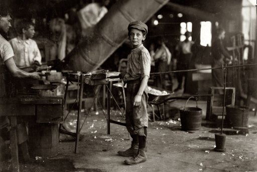 Child labor in the Alexandria Glass Factory.  It was not successfully reformed until the 1938 Fair Labor Standards Act.